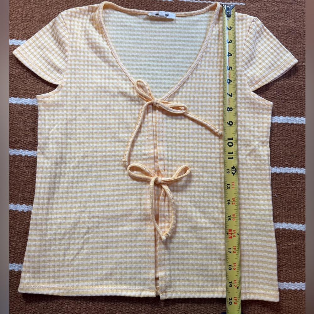 Madewell Gingham Bow Short Sleeve Top Yellow XS - Picture 11 of 11